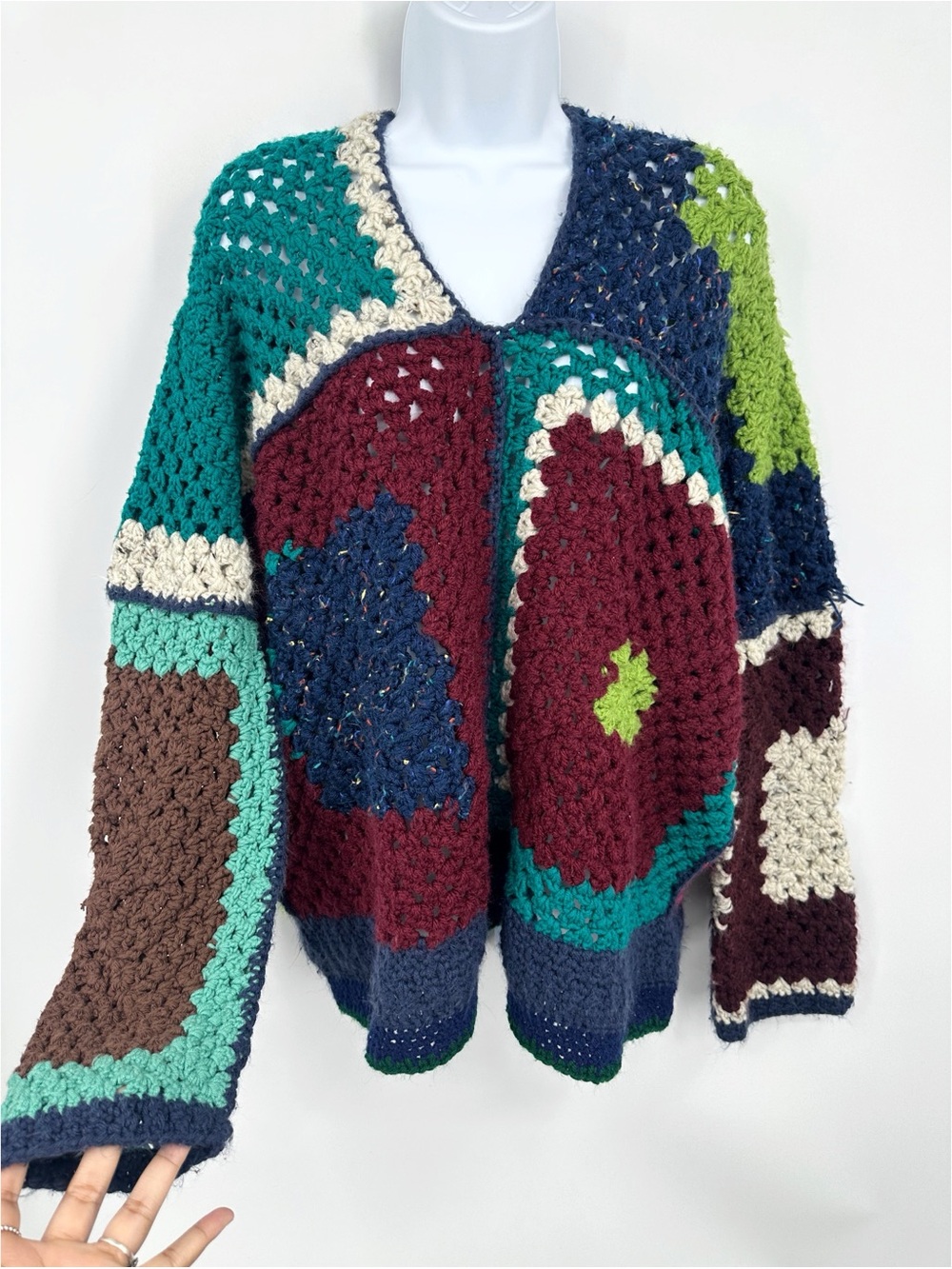 Boho Crochet V Neck Sweater Oversized Boho Whimsical Size Medium